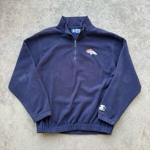 Vintage Starter Denver Broncos Embroidered 1/4 Zip Fleece Sweater